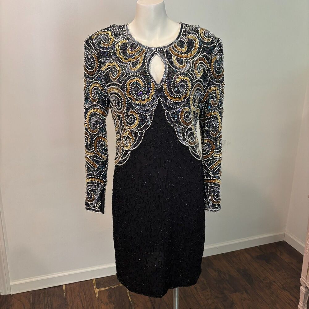 Night Vogue size Medium Intricately Beaded 80s Vintage Cocktail Formal Dress
